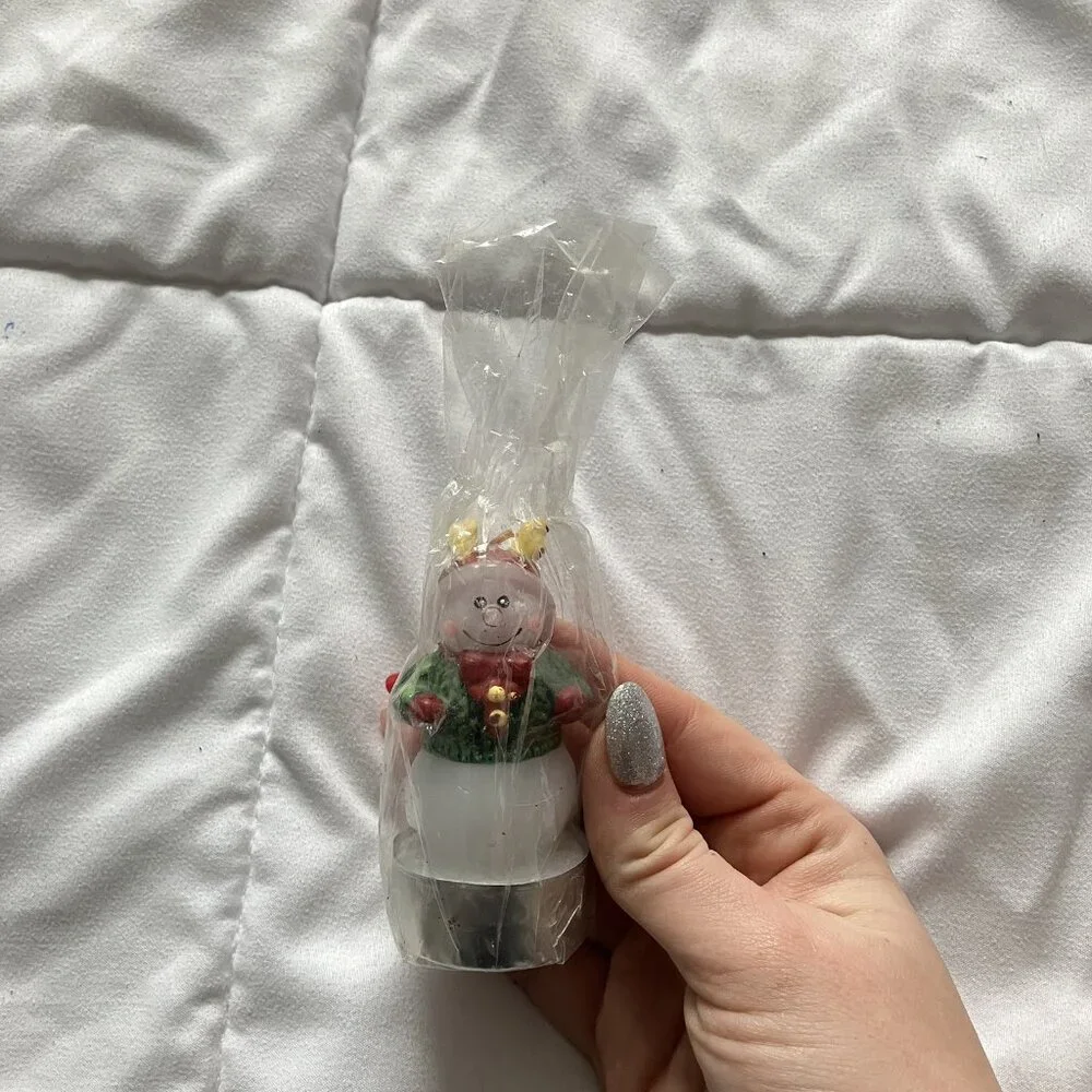 New Vintage Snowman Candle 3in Christmas‎ Decor Retro Holiday Winter